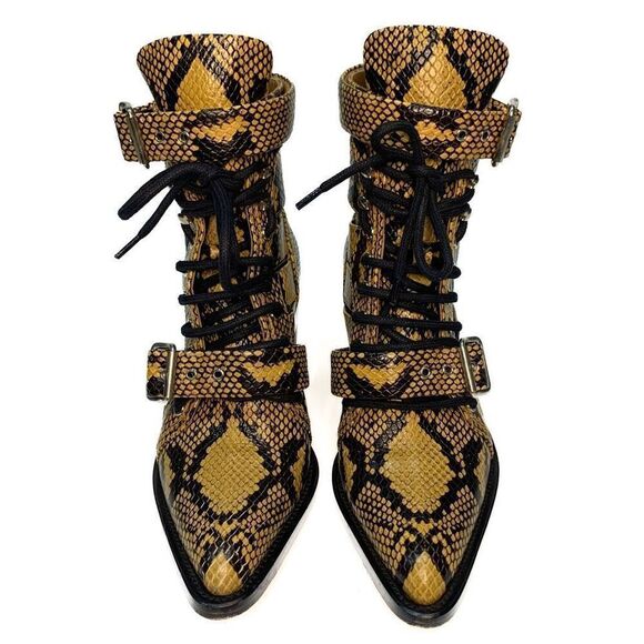Chloe Python Embossed Leather Rylee Ankle Boots EU 37 US 7 Lace up Cutout Bootie - Picture 2 of 9